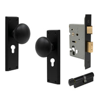 Victorian Knob Plate - Locking Euro in Matt Black