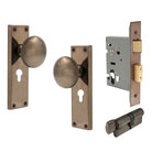 Victorian Knob Plate - Locking Euro in Natural Bronze