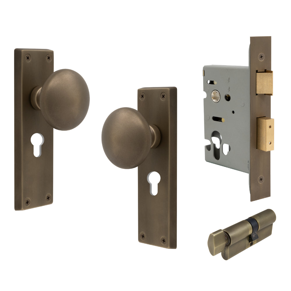 Victorian Knob Plate - Locking Euro in Roman Brass
