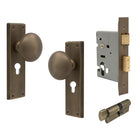 Victorian Knob Plate - Locking Euro in Roman Brass