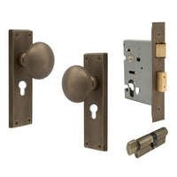 Victorian Knob Plate - Locking Euro in Roman Brass
