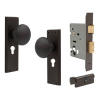 Sutton Square Longplate - Euro Locking Set in Vintage Bronze