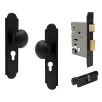 Victorian Knob Plate - Locking Euro in Matt Black