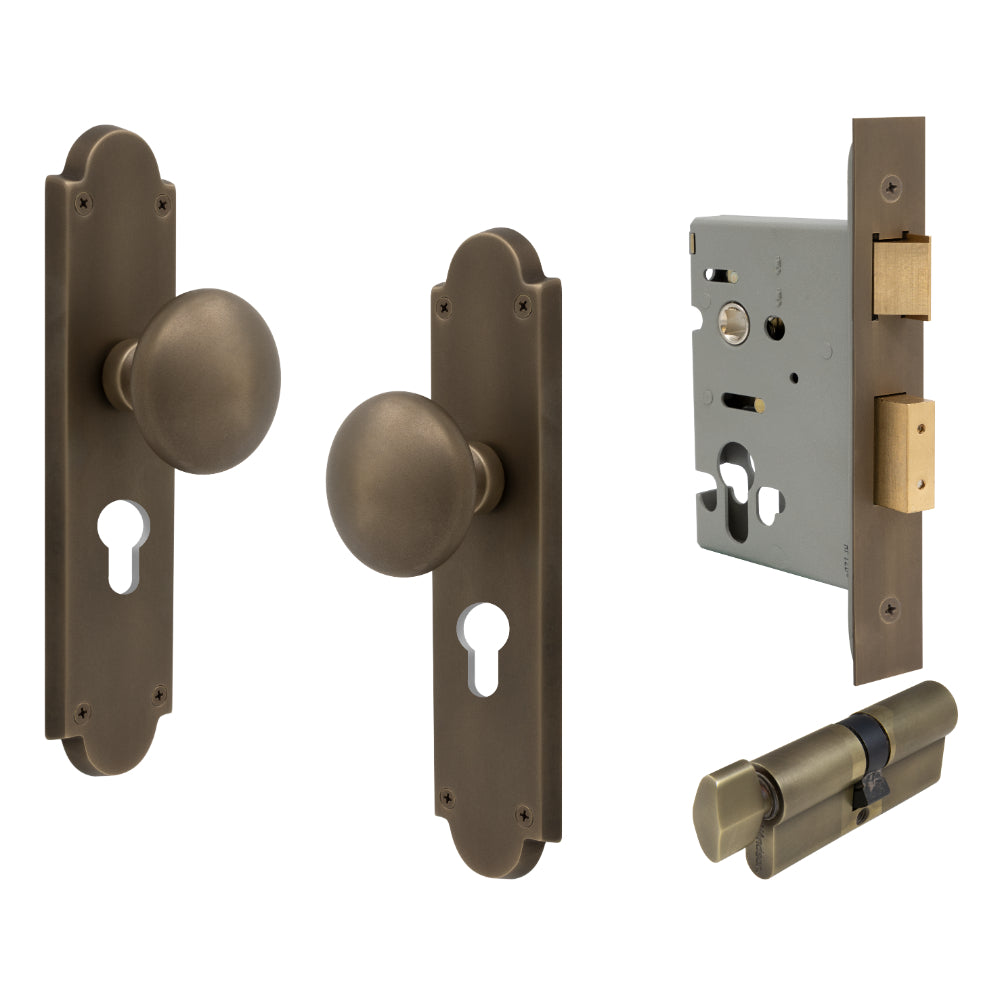 Victorian Knob Plate - Locking Euro in Roman Brass