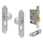 Victorian Knob Plate - Locking Euro in Satin Chrome
