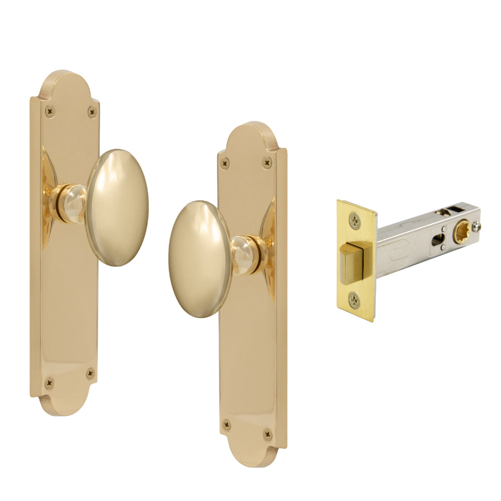 Oval Knob Plate Passage in Polished Brass