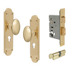 Oval Knob Plate Euro Locking in Polished Brass
