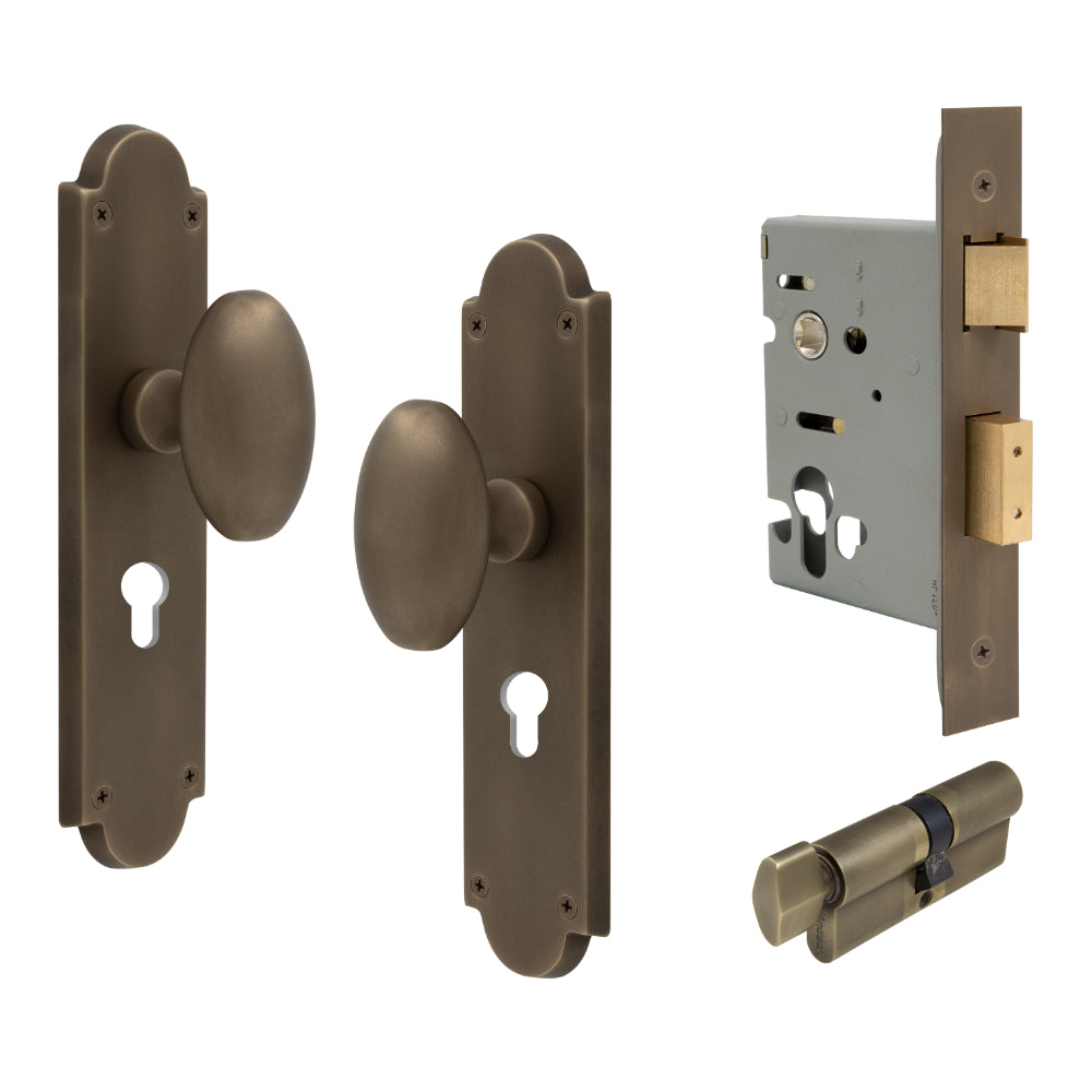 Oval Knob Plate Euro Locking in Roman Brass
