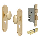 Oval Knob Plate Euro Locking in Unlacquered Brass