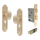 Oval Knob Plate Euro Locking in Unlacquered Satin Brass