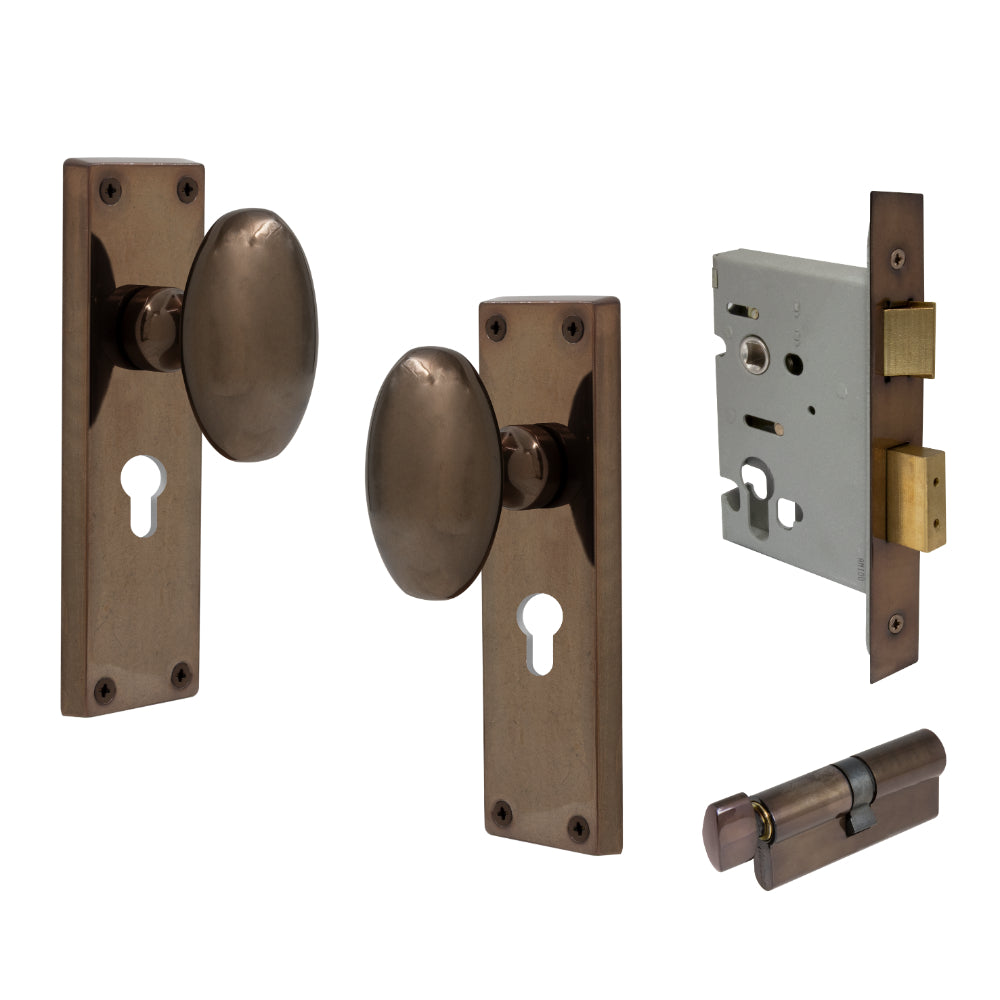 Knob Oval Plate - Locking Euro in Antique Bronze