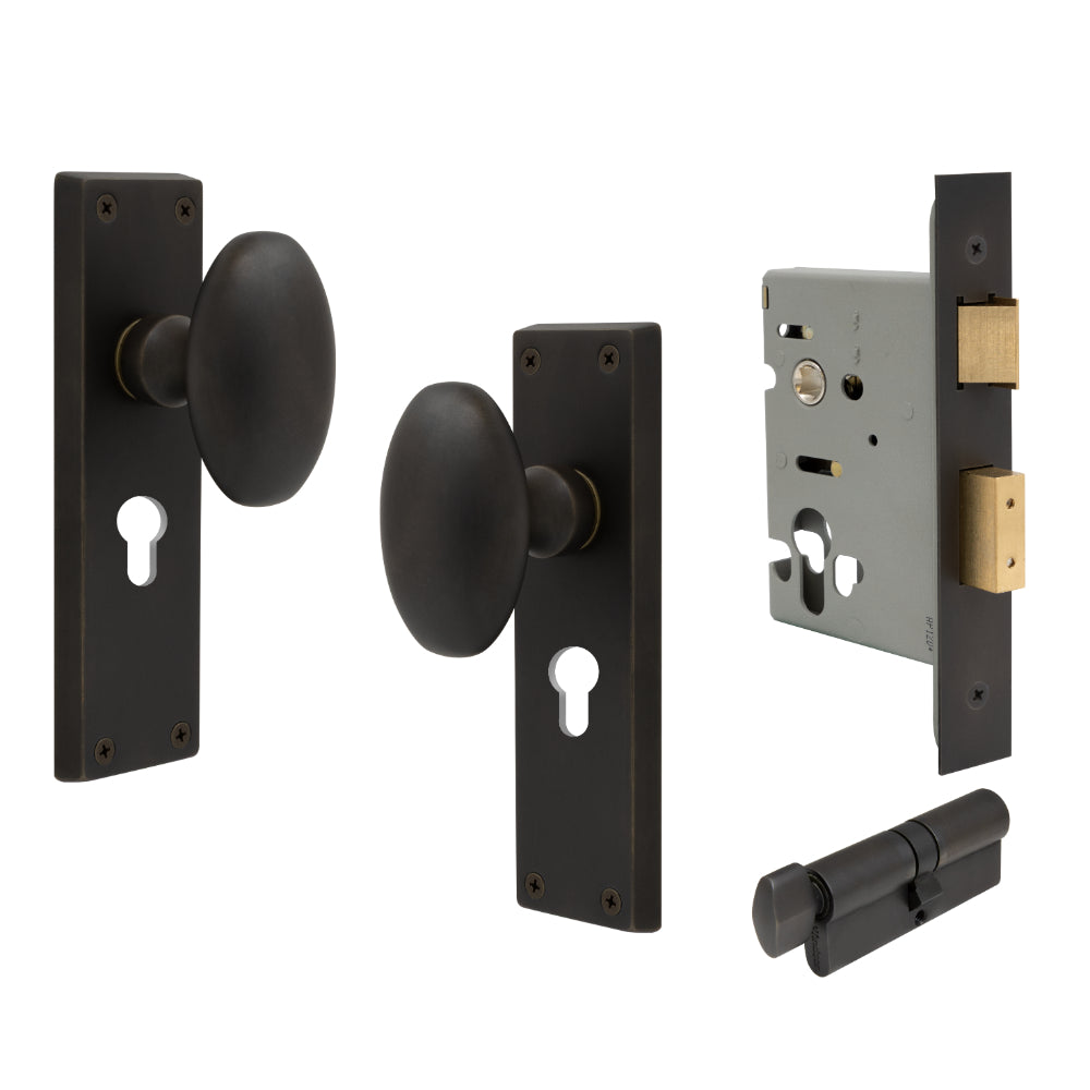 Knob Oval Plate - Locking Euro in Dark Roman Brass