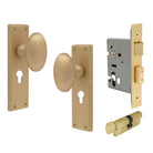 Knob Oval Plate - Locking Euro in Matt Satin Brass