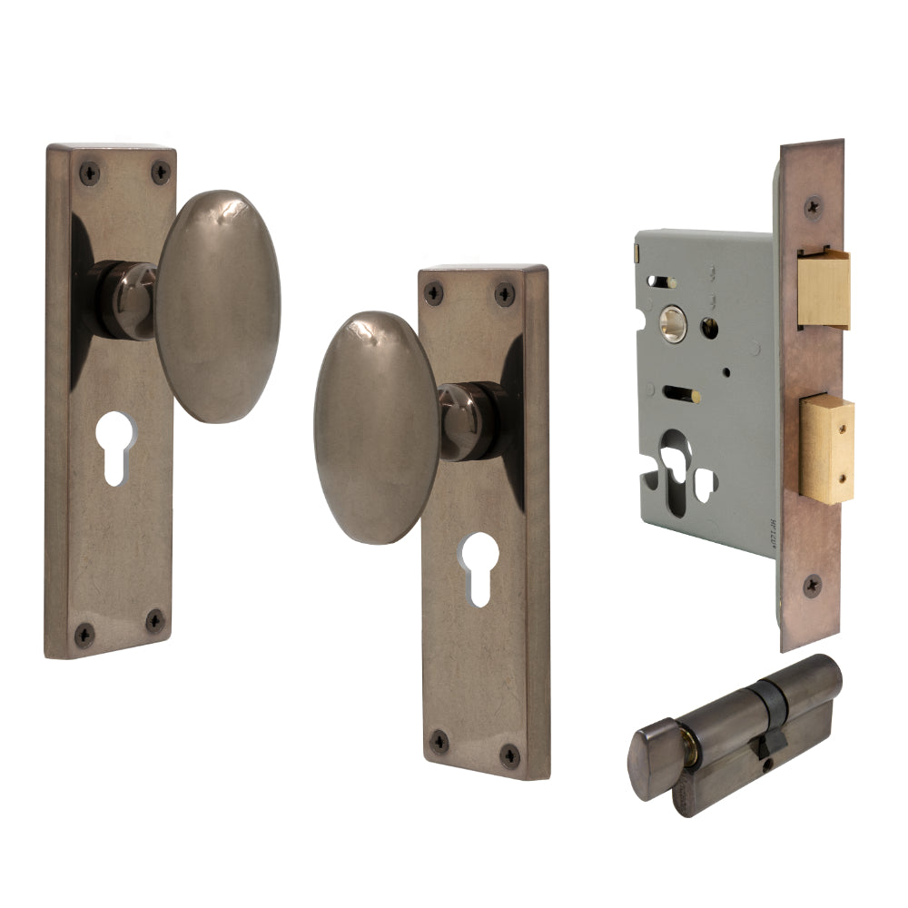 Knob Oval Plate - Locking Euro in Natural Bronze