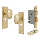 Knob Oval Plate - Locking Euro in Polished Brass