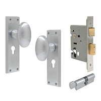 Knob Oval Plate - Locking Euro in Satin Chrome