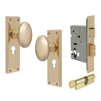 Knob Oval Plate - Locking Euro in Unlacquered Brass