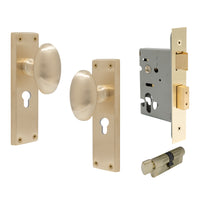 Knob Oval Plate - Locking Euro in Unlacquered Satin Brass