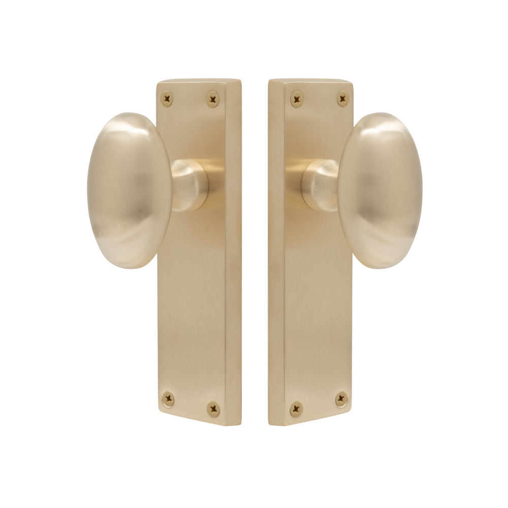 Oval Knob Latch in Unlacquered Satin Brass