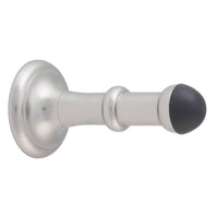 Tradco concealed fix door stop, 80mm, mounted on wall with metal finish, designed to prevent door damage.