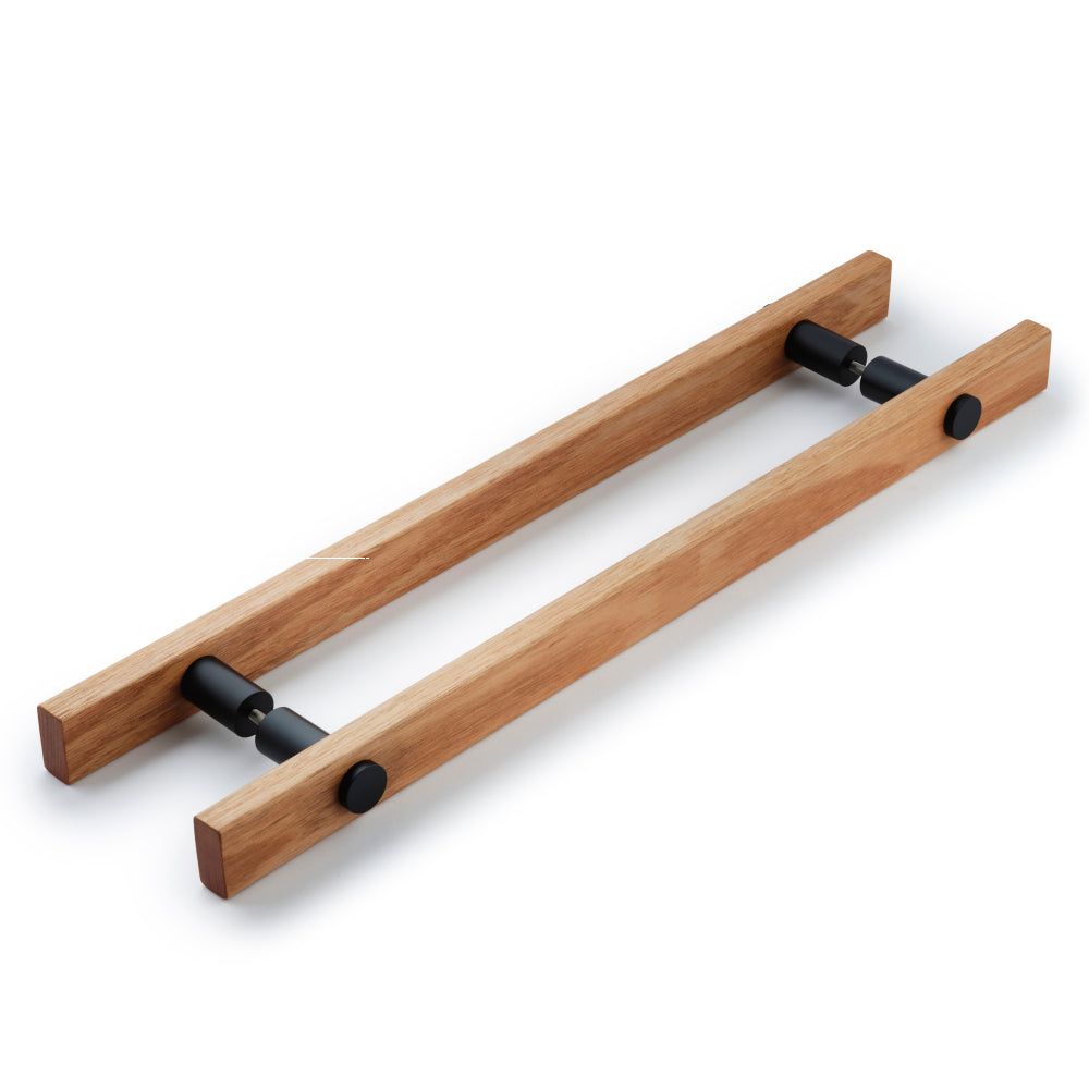 Lenah Hydrowood 900mm Entrance Handle With Face Caps - Back-to-Back - Matt Black in Hydrowood Tasmanian Oak / Black