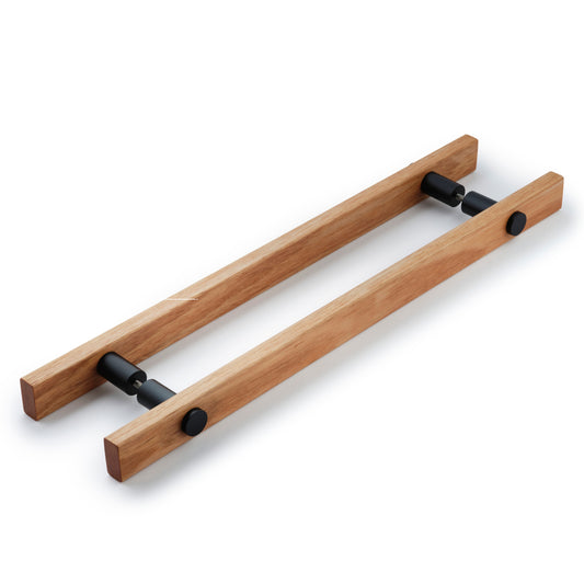Lenah Hydrowood 900mm Entrance Handle With Face Caps - Back-to-Back - Matt Black in Hydrowood Tasmanian Oak / Black