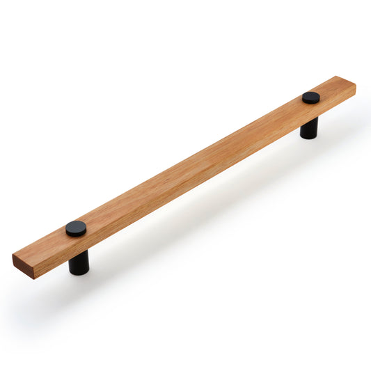 Lenah Hydrowood 900mm Entrance Handle With Face Caps - Rear Fix - Matt Black in Hydrowood Tasmanian Oak / Black