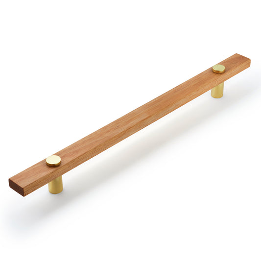 Lenah Hydrowood 900mm Entrance Handle With Face Caps - Face Fix - Polished Gold in Hydrowood Tasmanian Oak / Polished Gold