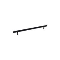 Momo Bellevue 496mm plain back-to-back entry pull handle in black finish mounted on door for modern entry hardware.