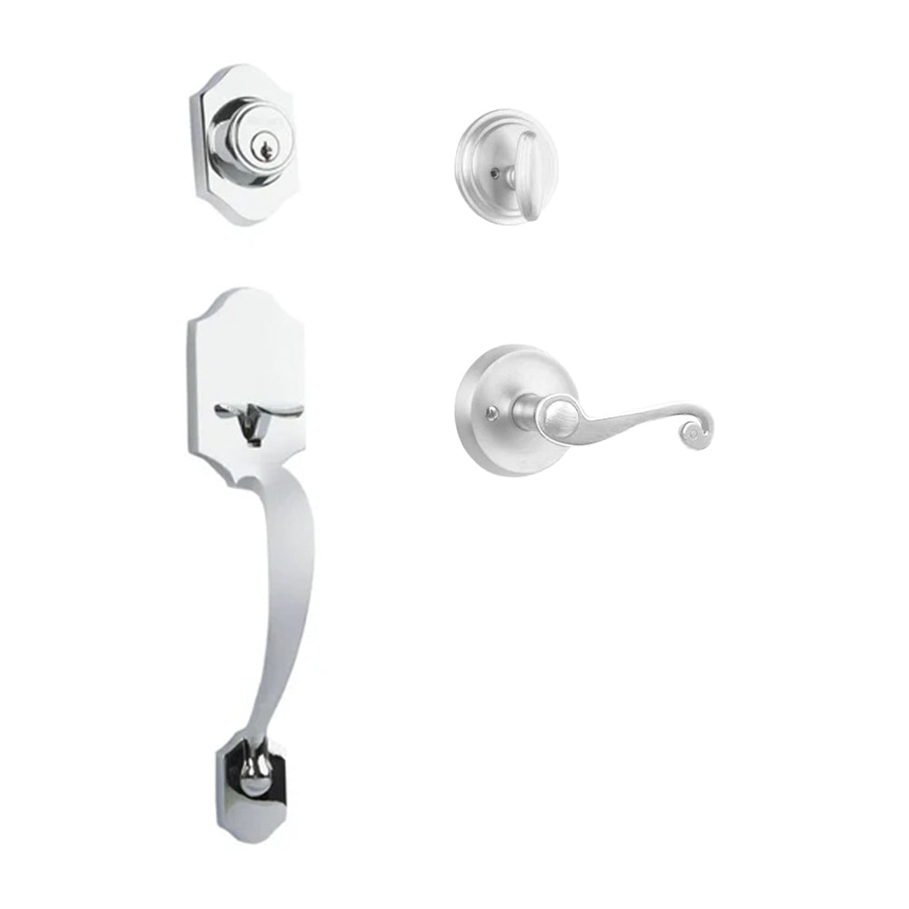 N2LOK Charente single cylinder entrance door set with spiral lever handle and brass finish, ideal for secure home entry.
