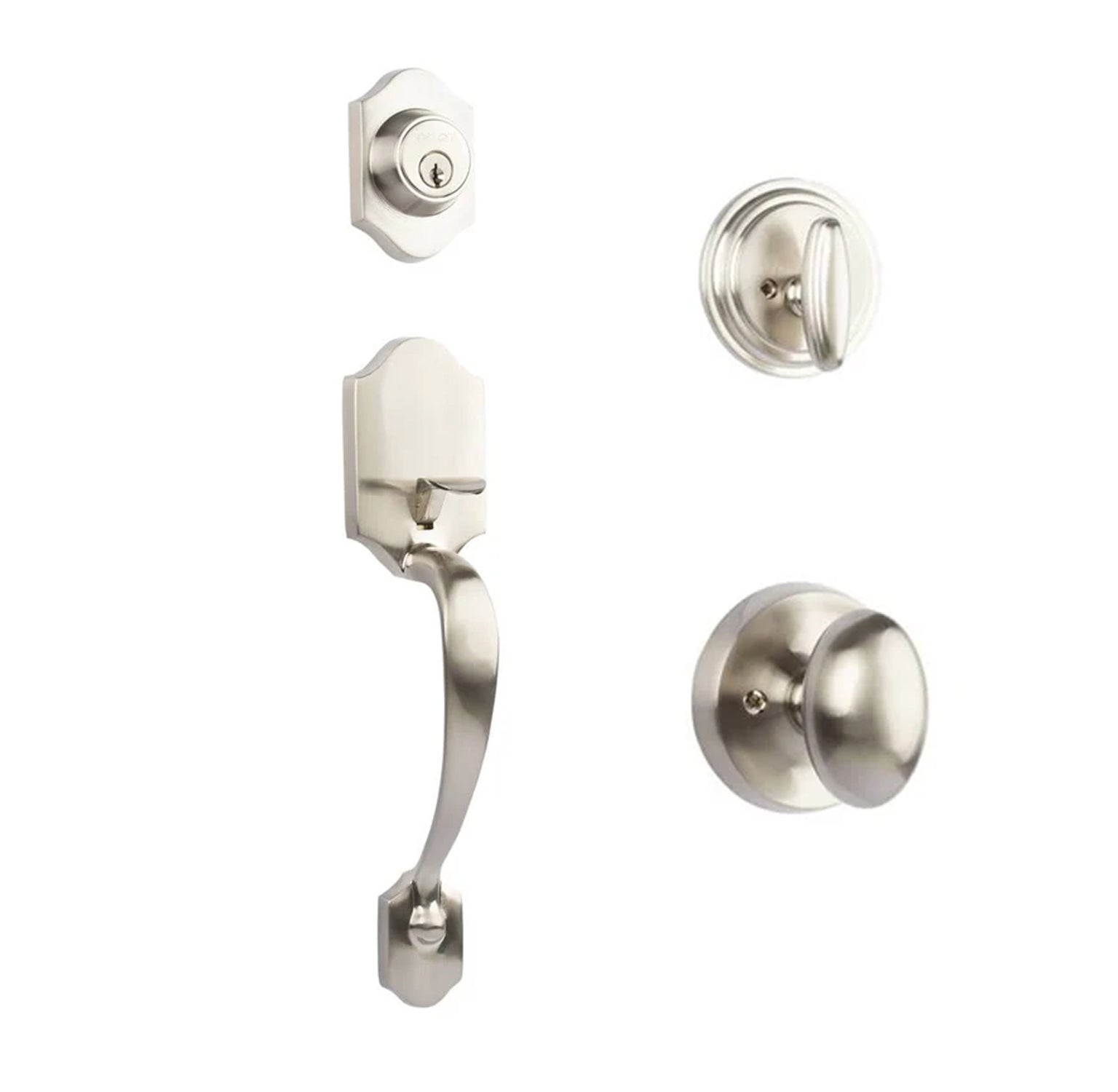 N2LOK Charente single cylinder entrance set with egg knob, brass finish, featuring keyhole and lock mechanism for front door security.