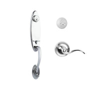 N2LOK Loire double cylinder entrance set with Flutto lever handle, brass finish, featuring secure key locks and contemporary design.