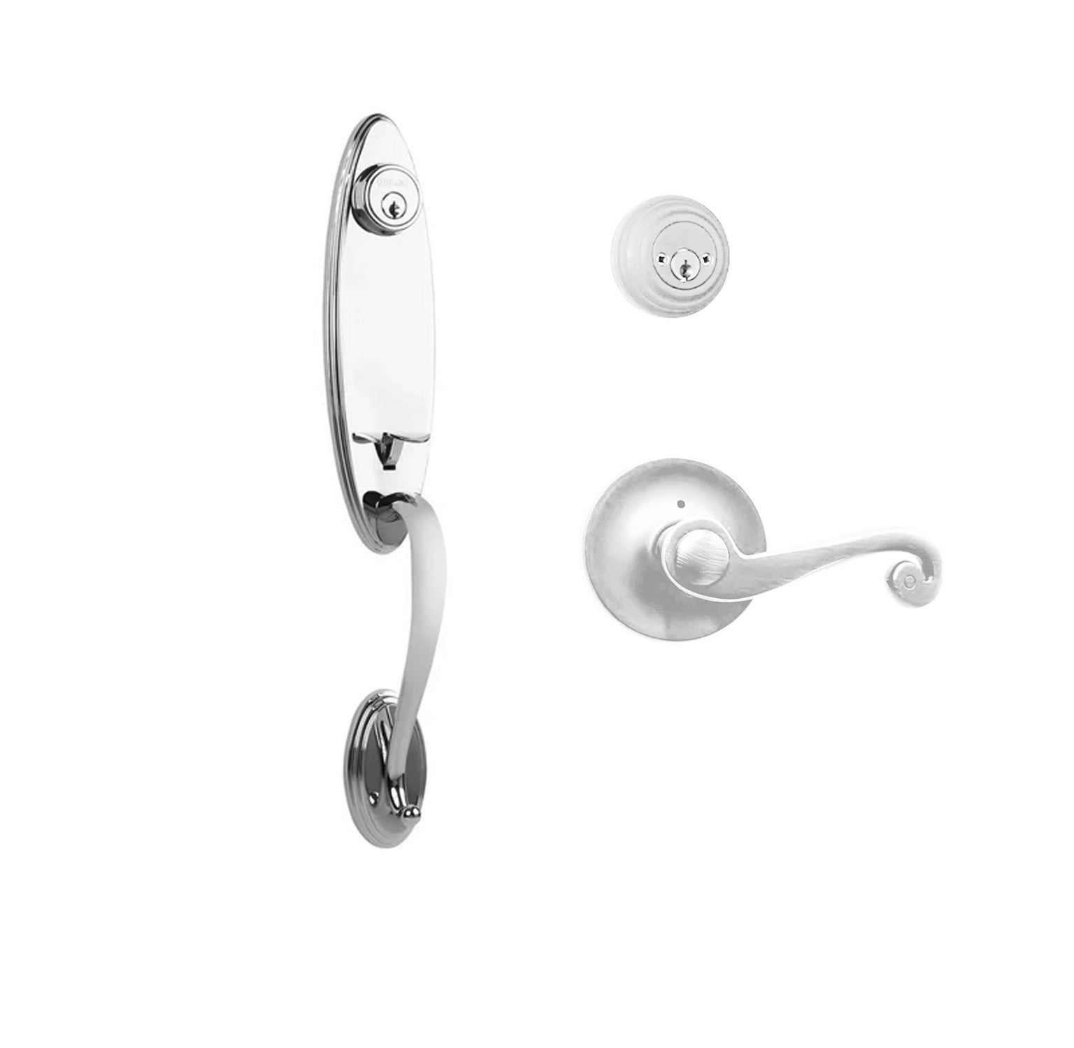 N2LOK Loire double cylinder entrance set with spiral lever handle, featuring brass finish and secure key operation.