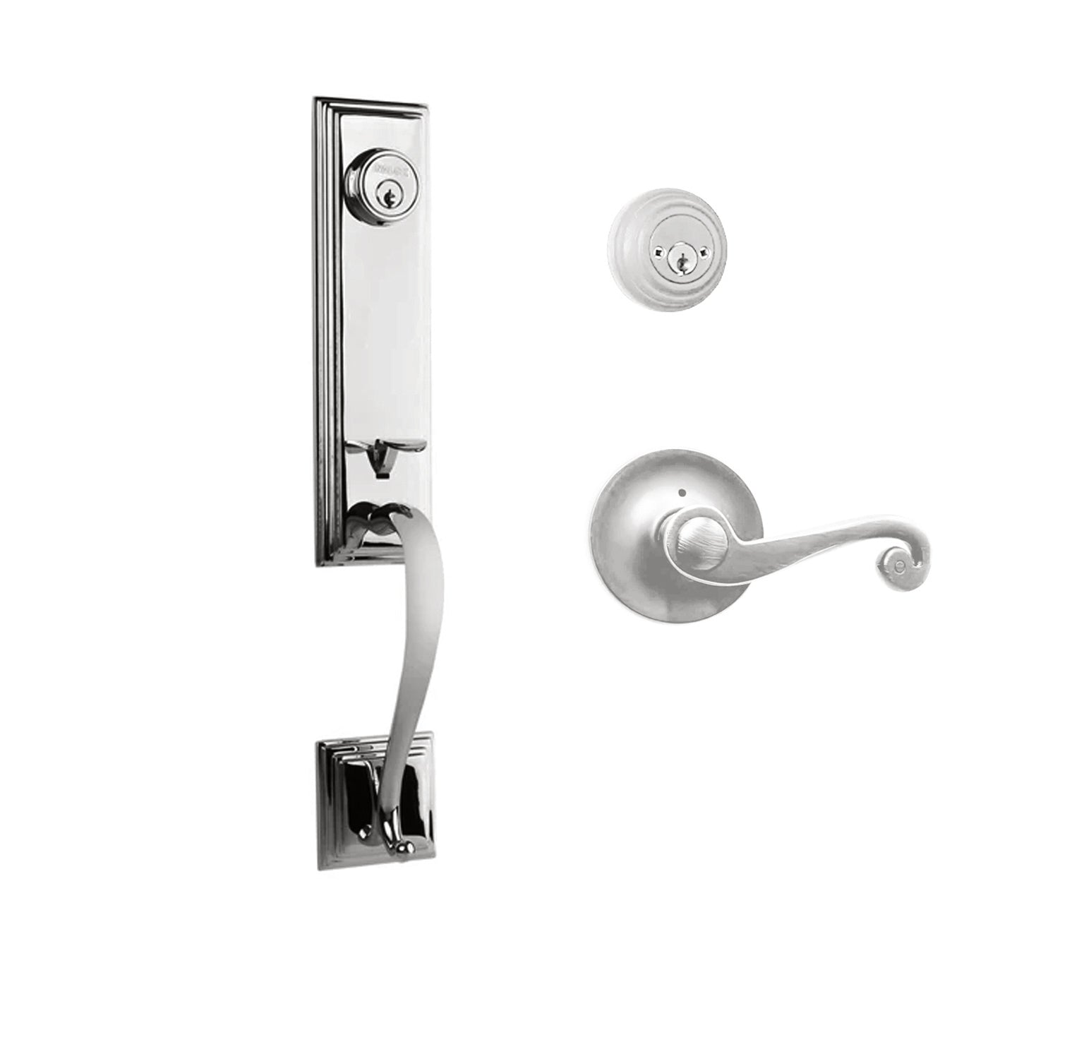 N2LOK Seine double cylinder entrance set with spiral lever handle, metal finish, and keyholes on both sides for enhanced security.