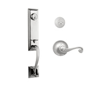 N2LOK Seine double cylinder entrance set with spiral lever handle, metal finish, and keyholes on both sides for enhanced security.