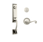 N2LOK Seine double cylinder entrance set with spiral lever handle and key lock, installed on a front door for security and style.