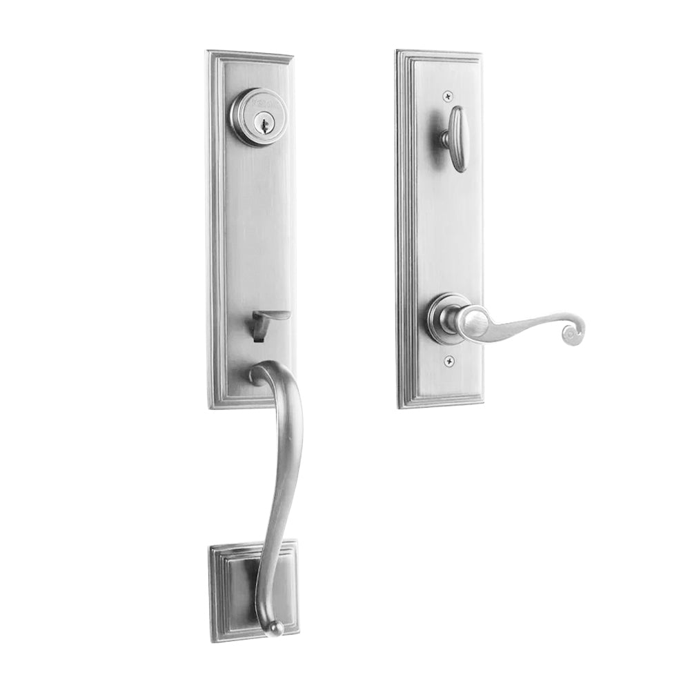 N2LOK Seine Interconnect Entrance Set with spiral lever, black finish, featuring secure hardware and ergonomic handle design.