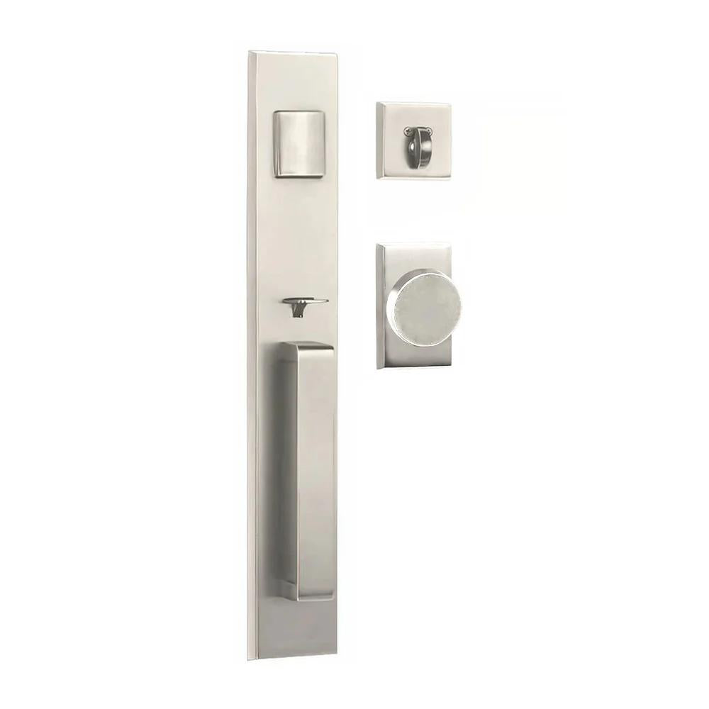 N2LOK Agrigento entrance set with flat knob, brass finish, featuring modern hardware design for doors.