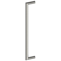 Stainless steel CETINA entrance pull handle from Style Finish Doorware, 25mm diameter, mounted on door with modern finish.
