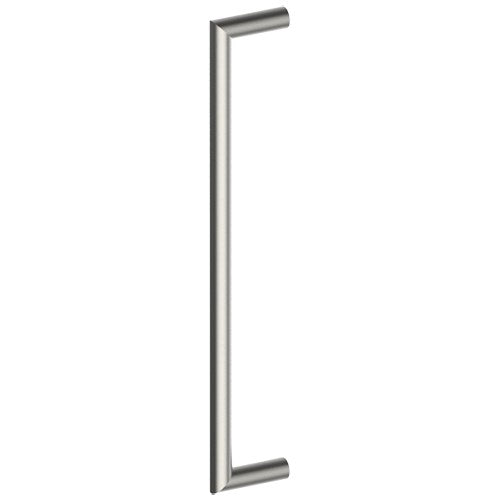 Stainless steel CETINA entrance pull handle from Style Finish Doorware, 25mm diameter, mounted on door with modern finish.