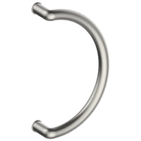 Stainless steel CURVE entrance pull handles, 32mm diameter and 350mm center-to-center, by Style Finish Doorware.
