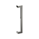 Stainless steel LINEA OFFSET entrance pull handle by Style Finish Doorware, 38mm x 25mm, mounted on door.