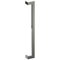 Stainless steel LINEA OFFSET entrance pull handle by Style Finish Doorware, 38mm x 25mm, mounted on a door.