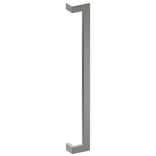 Stainless steel LINEA OFFSET entrance pull handle by Style Finish Doorware, 38mm x 25mm, mounted on door.