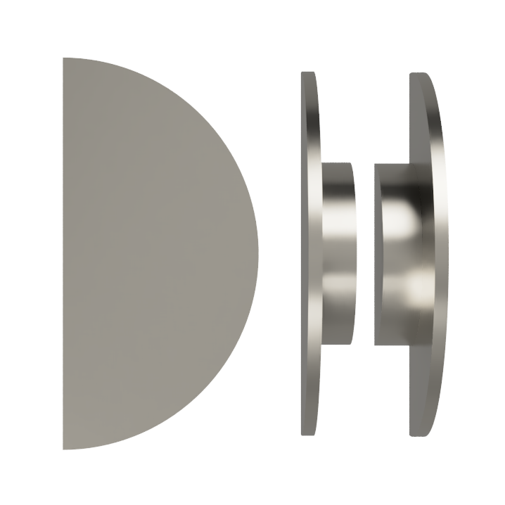 Semi-circular entrance pull handle by Style Finish Doorware, 10mm face, made of brushed nickel, mounted on door for easy grip.