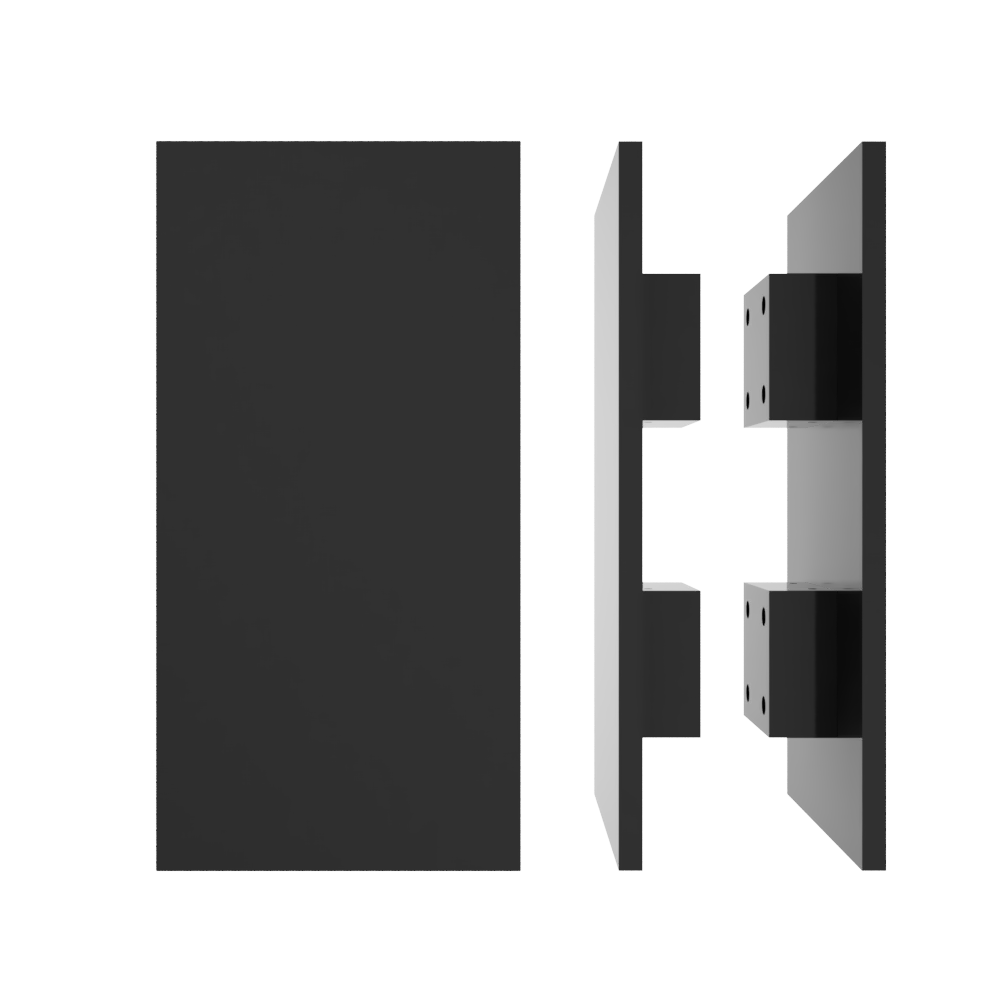 Rectangular entrance pull handle by Style Finish Doorware with 10mm face, black finish, mounted on door with visible hardware.