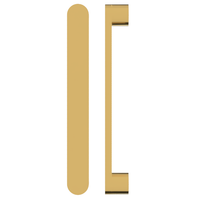 Stylish M05 Entrance Pull Handles by Style Finish Doorware, 40mm diameter, polished brass finish on a door handle.