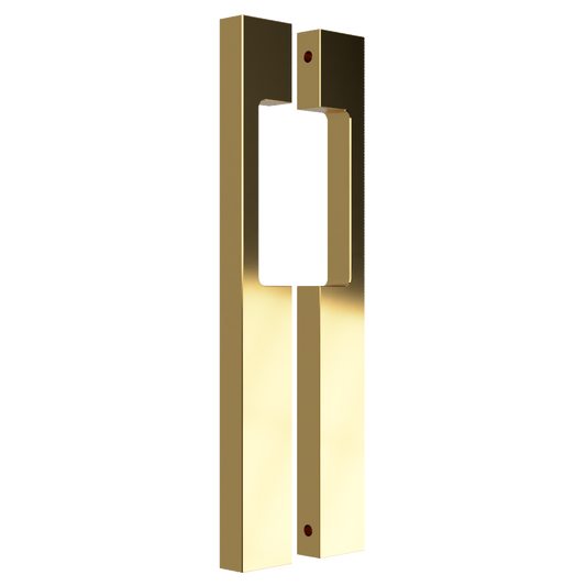 Pair of Blade Pull Handles with Cutout, 900mm long x 19mm wide x 40mm, back to back fixed in Satin Brass Unlaquered