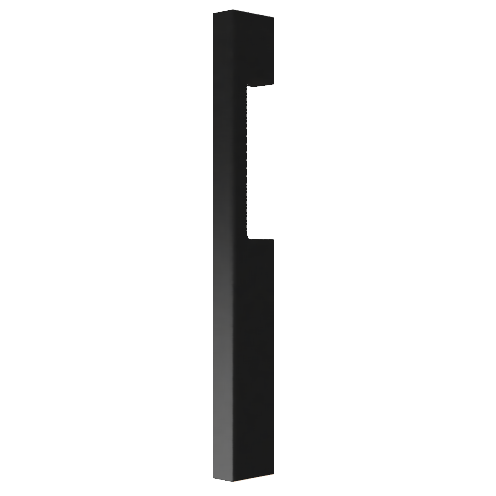 Black M09 Blade Pull with cutout design from Style Finish Doorware, mounted on a single surface for modern cabinet or door use.