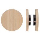 Pair of T01 Timber Pull Handles in Tasmanian Oak by Style Finish Doorware, showing smooth wooden grip and mounting hardware